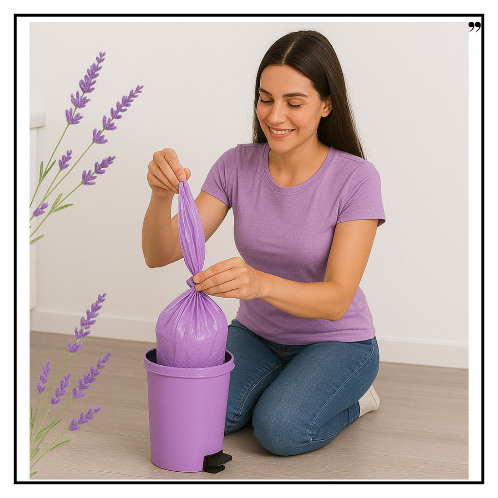 Saco de Lixo Perfumado Lavanda 80 Unidades Kit 2 Rolos Reforçado Para Pia Banheiro Cozinha 34x38cm Anti Odor Neutraliza — imagem 2 de 2