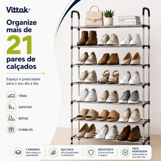 Vittak Sapateira Vertical Premium com 7 Prateleiras em Aço Inox – Organizador para 21 Par…