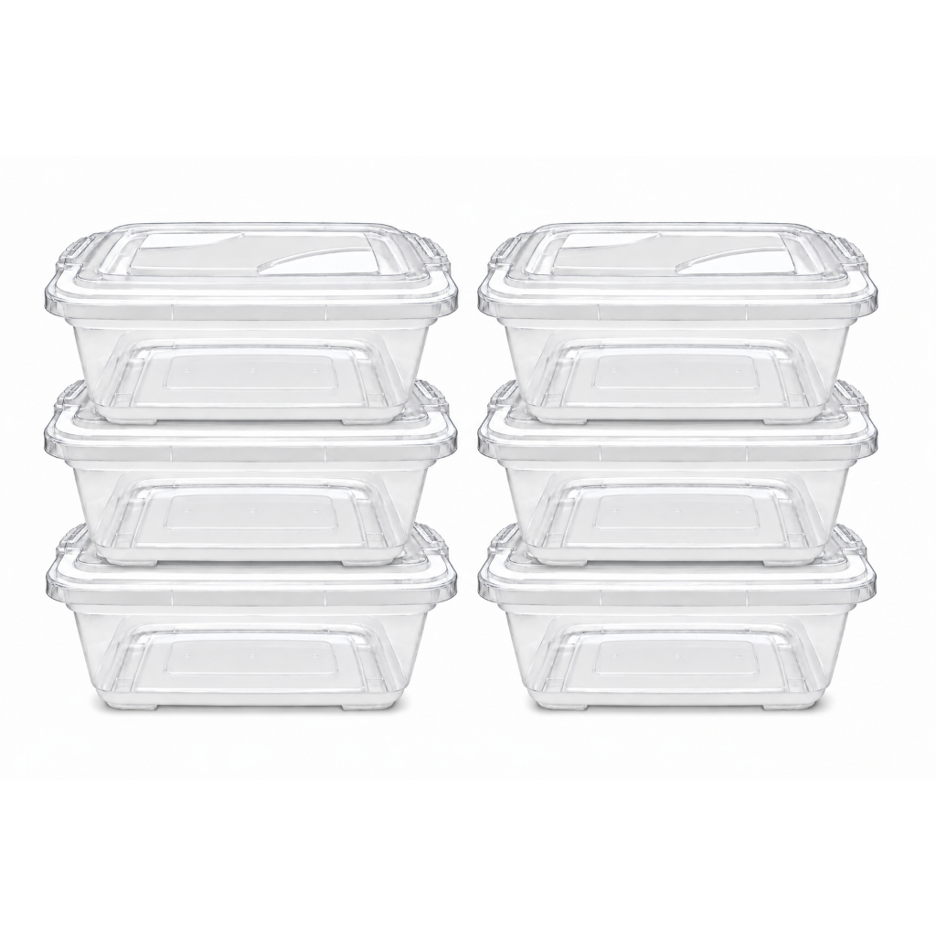 Kit 6 Caixas Organizadoras Plástico Transparente 6 Litros com Travas Multiuso Domestico Brinquedos Roupas Ferramentas