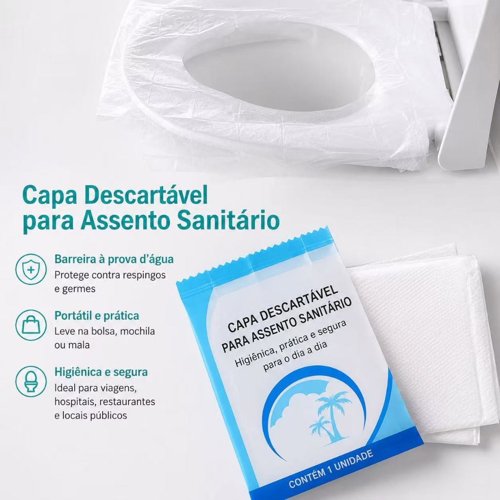 Kit 100 Protetor Descartável Assento Vaso Sanitário Plástico Compacta para Viagem