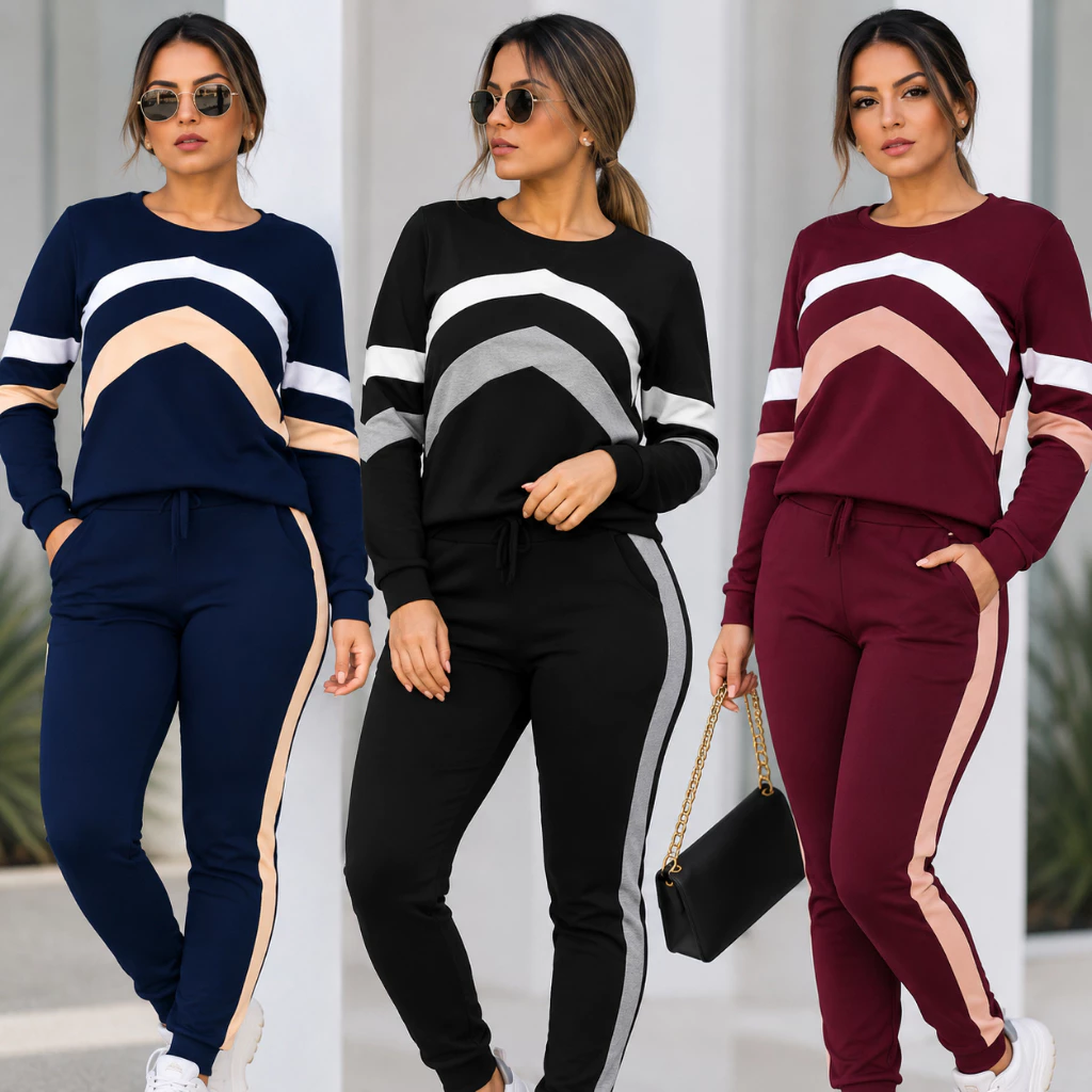 Conjunto Feminino Casual Manga Longa Blusa Calça Malha Crepe Confortável Moda Feminina Blogueira — imagem 1