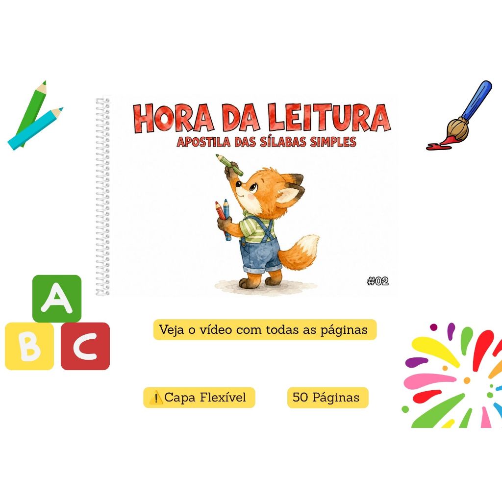 Apostila  Infantil Alfabetização Aprender Ler com Sílabas Simples +  Cards com  50 paginas # MK #02