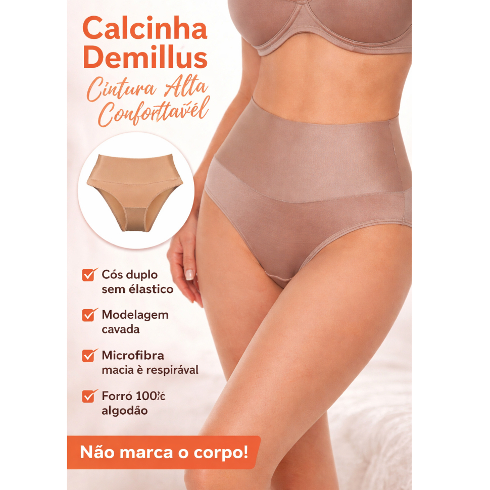 Calcinha Demillus Cavada Cintura Alta Microfibra Conforto Femme 56015