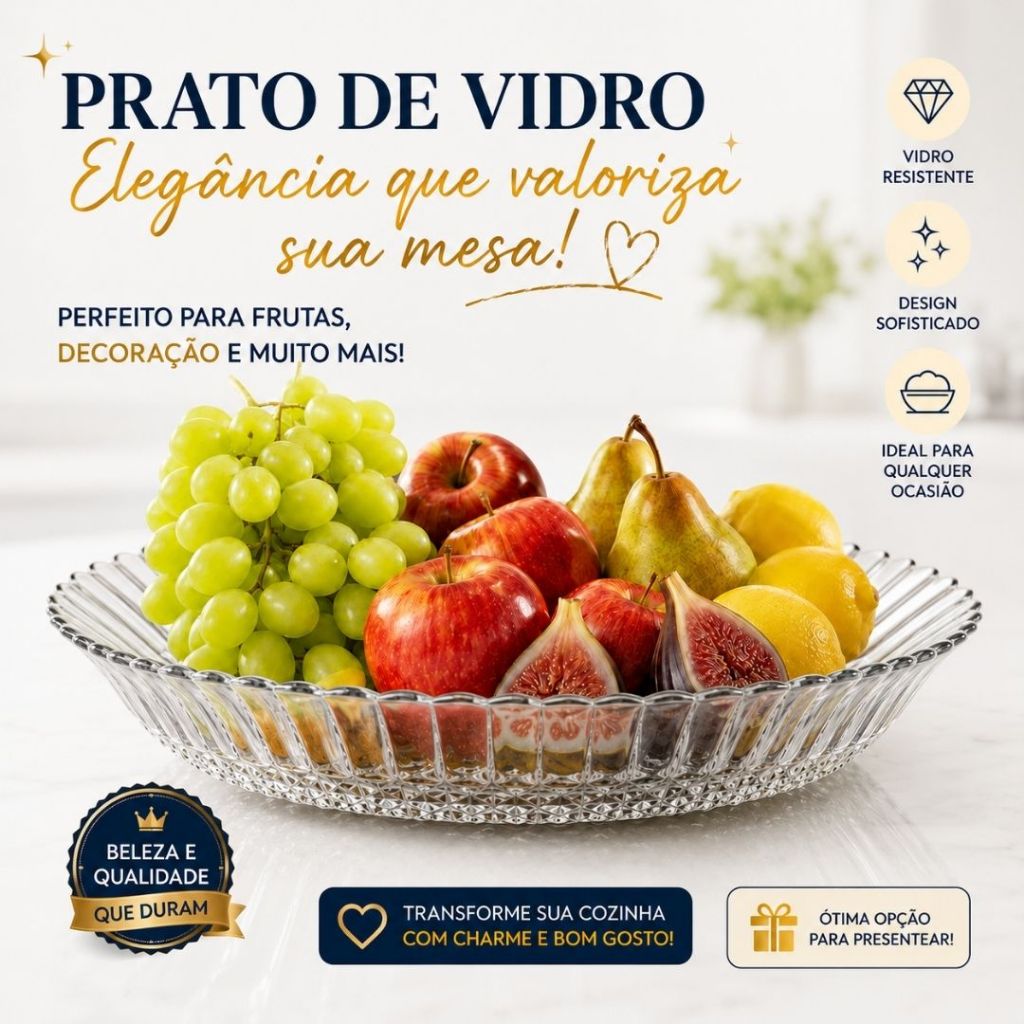 Prato de Vidro Fundo 30cm com Borda Reforçada para Pudim Bolo Torta Sobremesa Mesa Posta