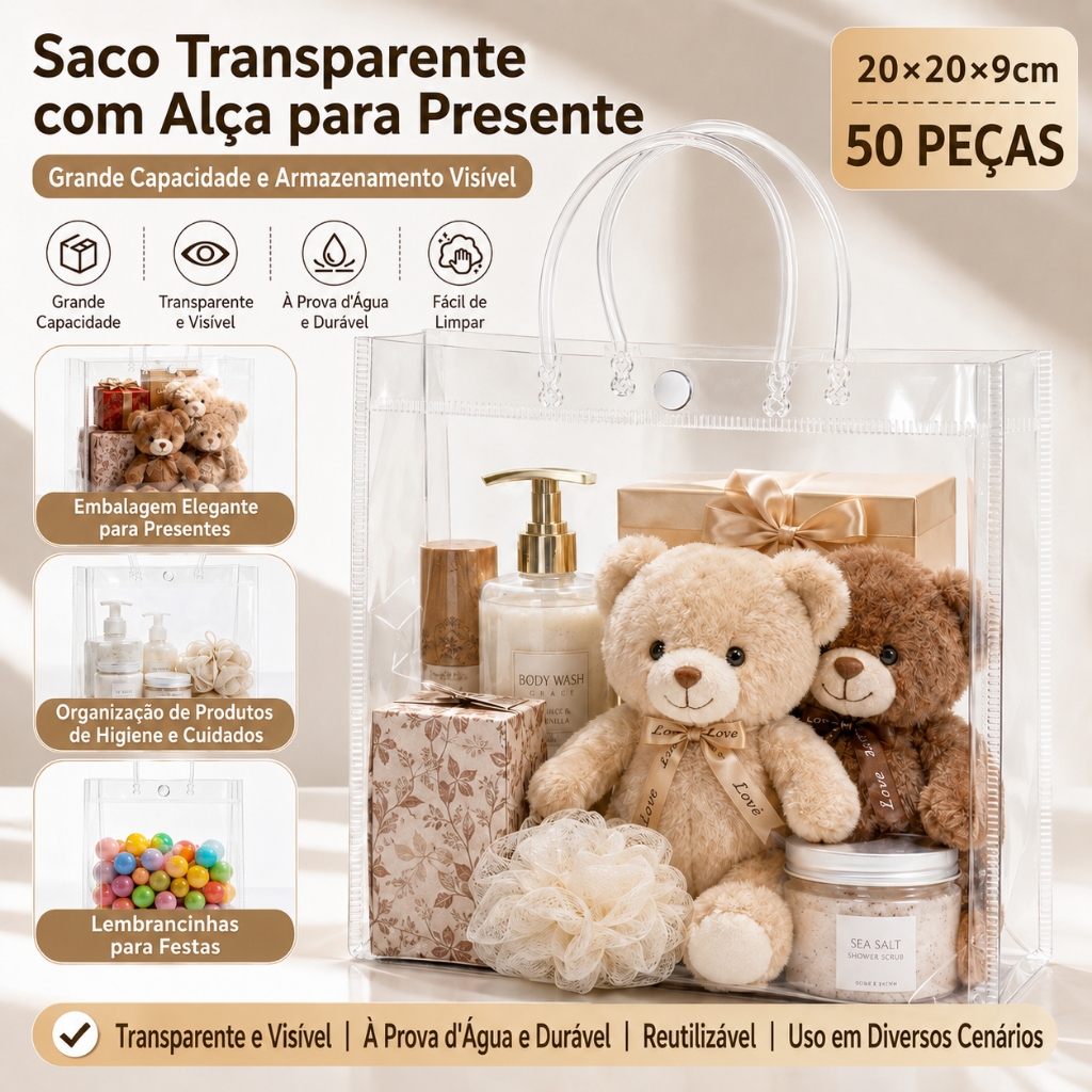 Kit 50 Bolsa Sacola Sacos De Presente Plástico Pvc Reutilizável PVC Lembrancinhas