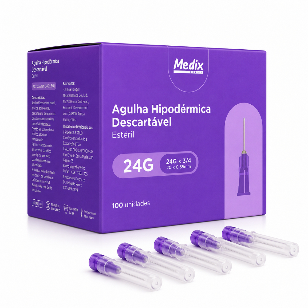 Agulha HiPodérmica Descartável 20x0,55mm Medix Cx C/100 Unid