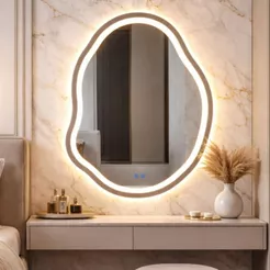 Espelho Banheiro Com LED Touch 3 Cores de Luz Mais Desembaçador e Display Digital 80X60 cm Bivolt