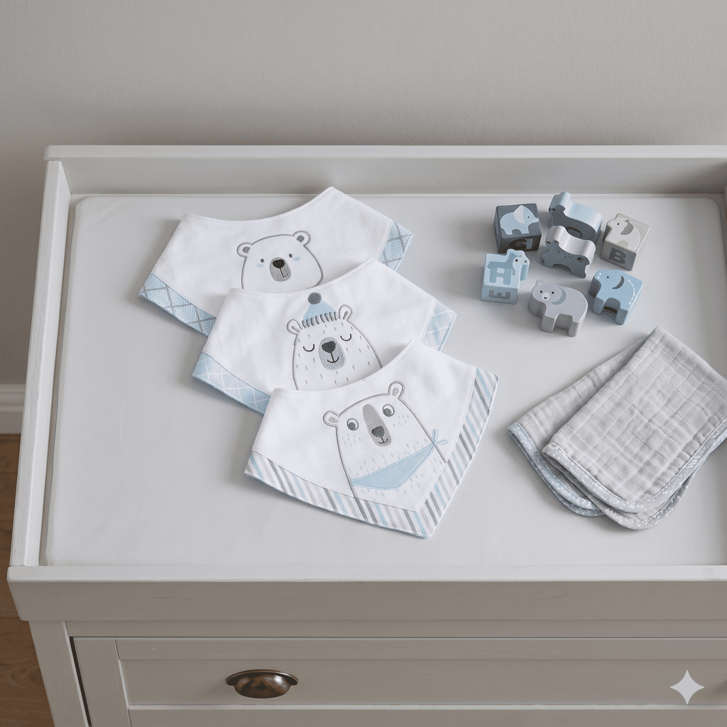 Kit 3 Babadores Baby2u Impermeável Bandana Bebê Estampado Introdução Alimentar Menino Menina