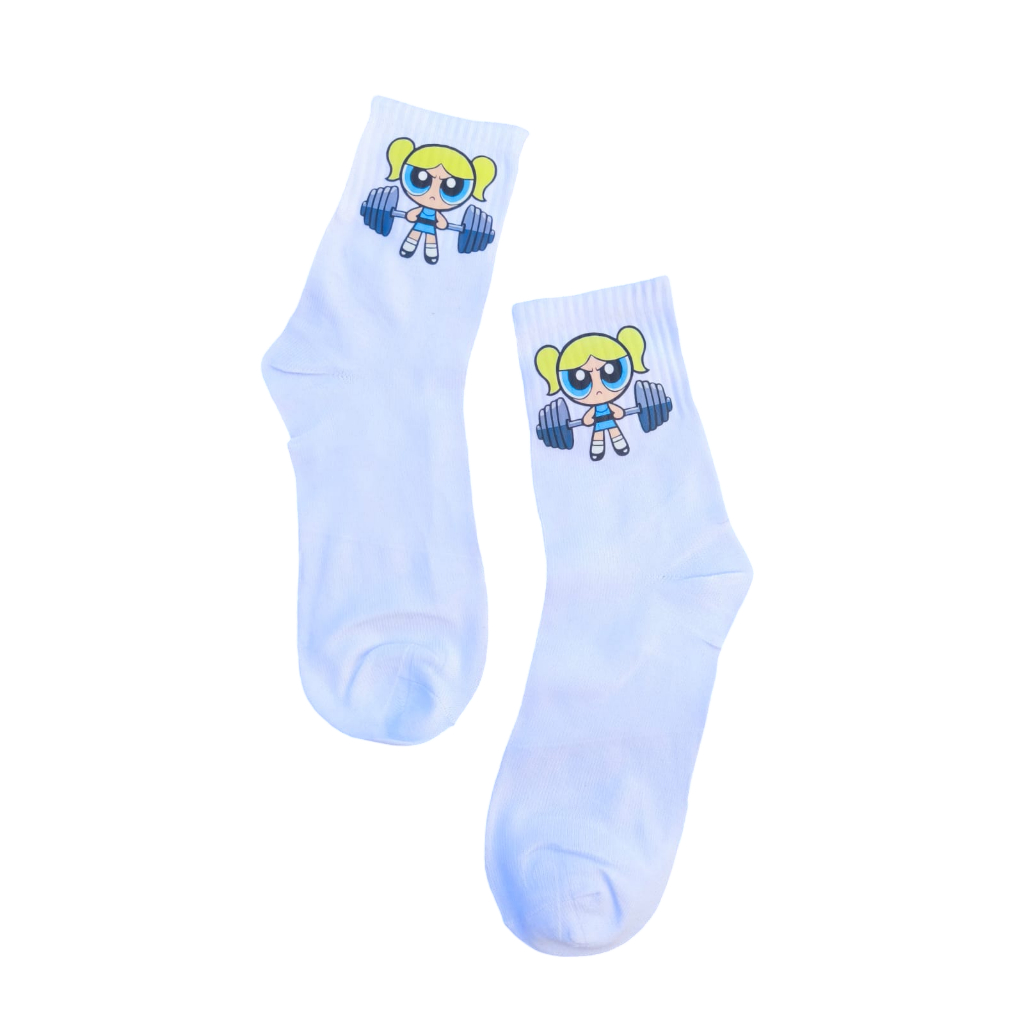 Meia Cano Alto Feminina Meninas Super Poderosas Academia Casual Algodão