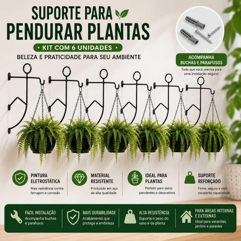 Suporte e gancho Para Pendurar Planta,vasos Escalador (6 UNID)