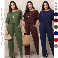 💖 Conjunto 2 peças Feminino malha lisa Estiloso Calça Blusa linha premiun Soltinha Elegante con estilo dia dia
