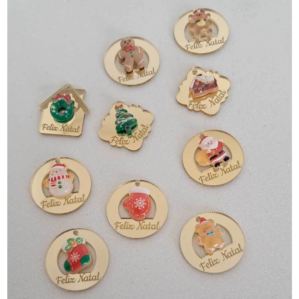 Kit Tags de Natal em Acrílico Espelhado Dourado com Aplique - Pingentes para Lembrancinhas e Presentes — imagem 2 de 2