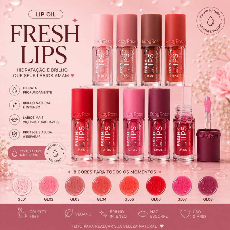 Lip Oil Fresh Lips Ruby Rose Gloss Hidratante Labial