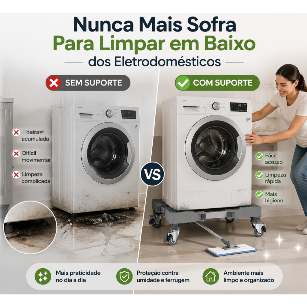 Suporte para Geladeira Máquina de Lavar e Fogão Reforçado Base Elevatória com Pé Regulável