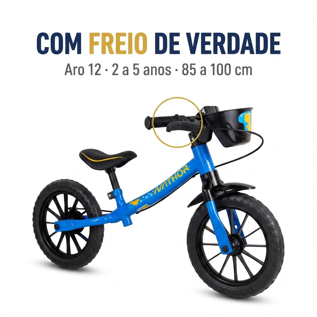 Bicicleta Infantil Nathor Equilíbrio Balance Bike Aro 12 Sem Pedal Menino Cestinha 2+ anos.