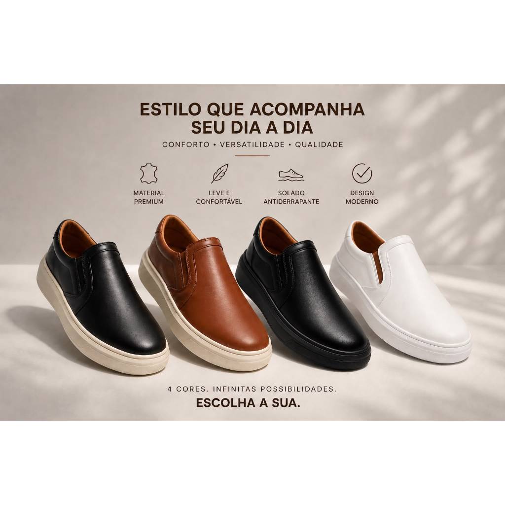 Iate masculino tênis sapatênis slip on calçe facil casual confortavel