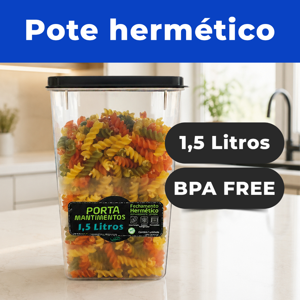 1 Pote Hermético para Cozinha Armário Dispensa Geladeira Organização 1,5 Litro