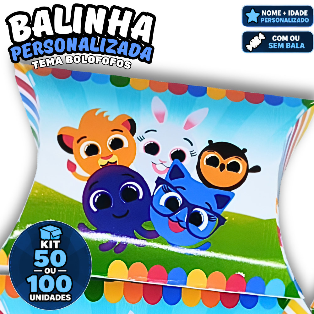 Balinha personalizada Bolofofos – lembrancinha aniversário, decoração, mimo (com ou sem balas)
