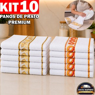 Kit 10 Pano de Prato Atoalhado Grande e Grosso Alta Absorção Jacquard 45x70 100% Algodão
