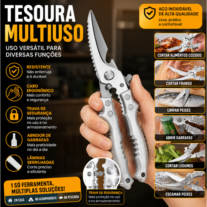 Tesoura Multifuncional Premium em Aço Inox Super Resistente para Cozinha