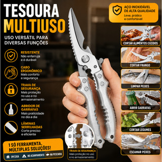 Tesoura Multifuncional Premium em Aço Inox Super Resistente para Cozinha