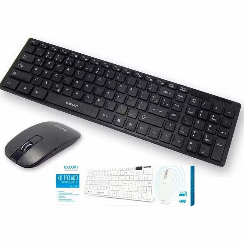 Kit Teclado e Mouse Sem Fio Exbom BK-S1000 Wireless ABNT2 Preto