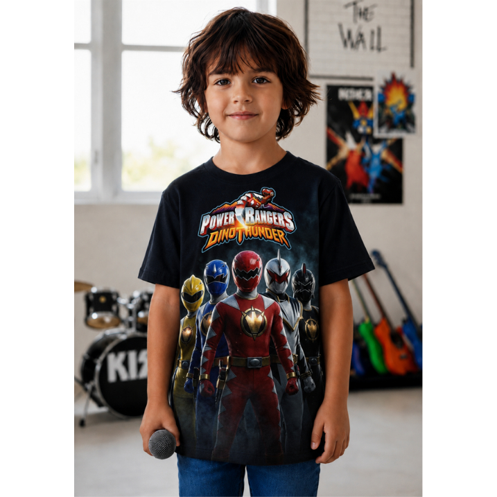 Camiseta Infantil Infanto Juvenil Power Rangers Desenho Personagens Estampado Todos Os Rangers