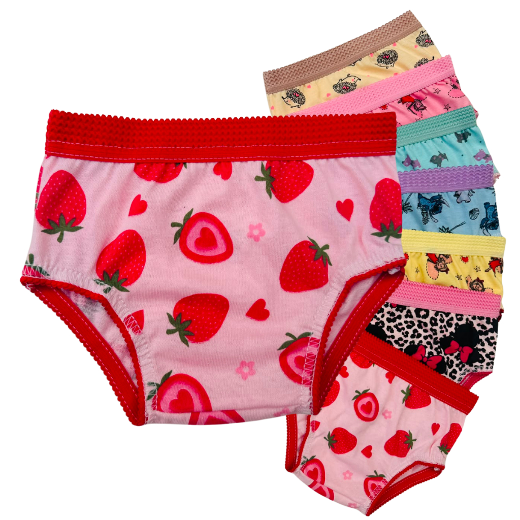 kit 10 Calcinhas Infantil de Criança100% Algodão Estampada com Elástico de Cós