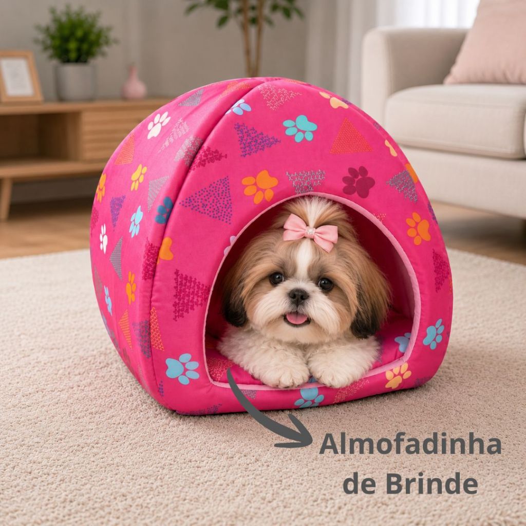 Cama Para Cão e Gato Pet Iglú Toca Cabaninha Lavável 2 em 1 Cores Variadas Frio e Calor + Brinde