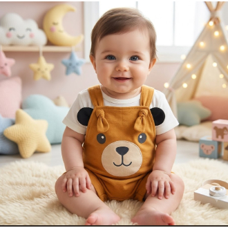 Conjunto Jardineira + Camiseta Bebê Ursinho Cachorro Macacão Jardineira