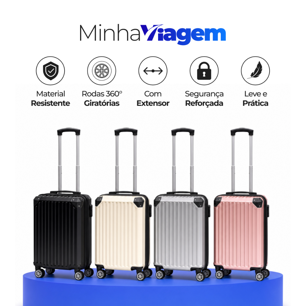 Mala de Bordo: 8KG - 10KG - 12KG - Despacho Rígida ABS Rodas 360º Leve Resistente Cadeado Segurança Compacta Premium