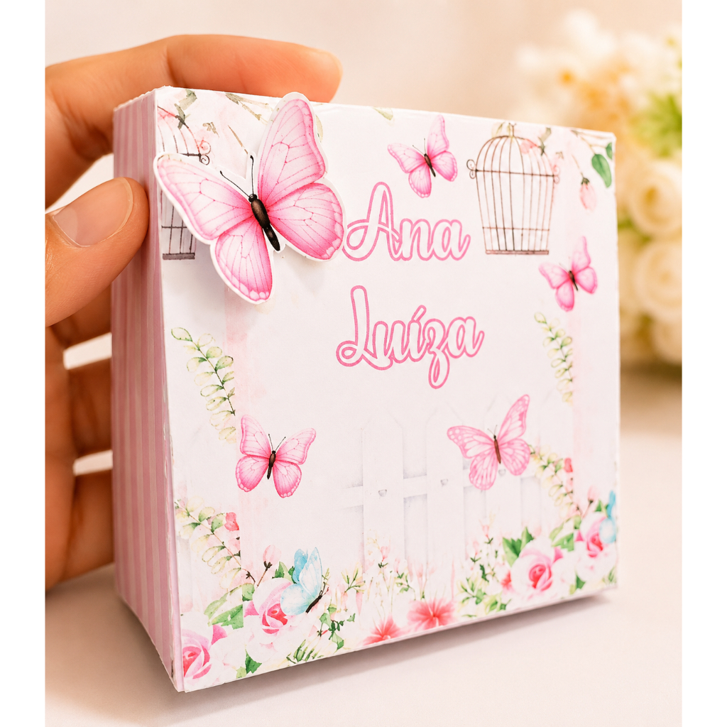 Caixa 4 docinhos personalizadas jardim das borboletas/encantado lembrancinhas personalizadas para festas e presentes