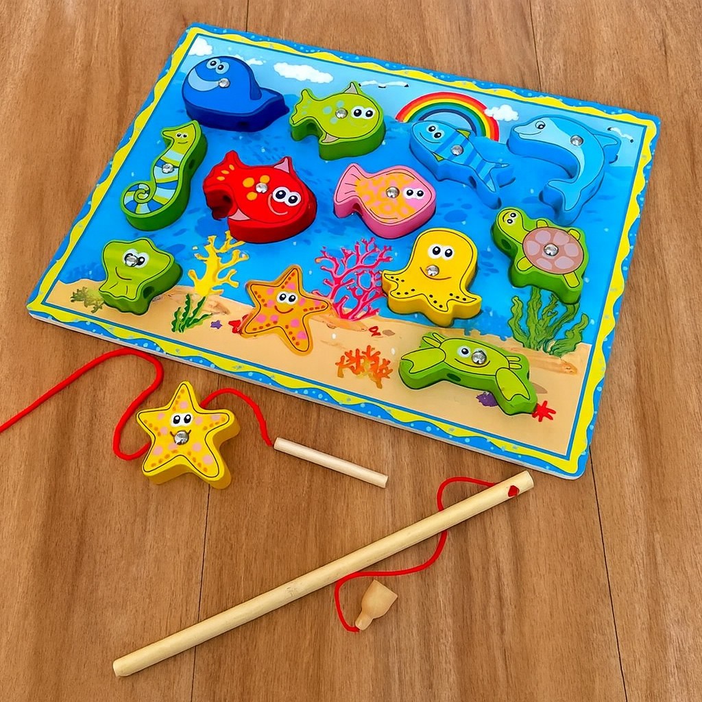 Brinquedo Educativo Pedagogico Pescaria Divertida Com Imã e Lousinha para escrever _ Shopee Brasil