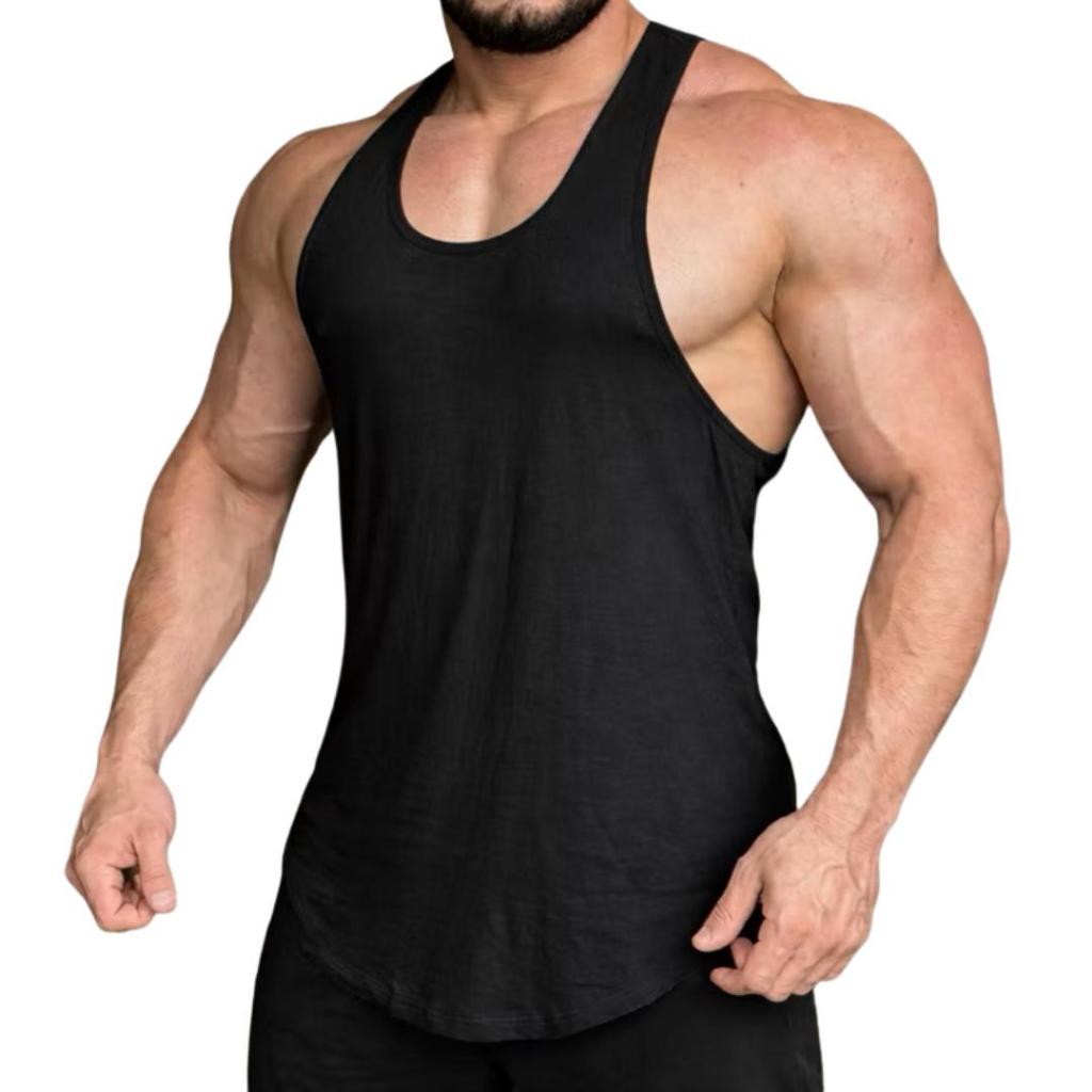Camiseta Regata Cavada Nadador Preta Lisa Masculina Longline Academia Fitness Treino Musculação Esportiva 100% Algodão