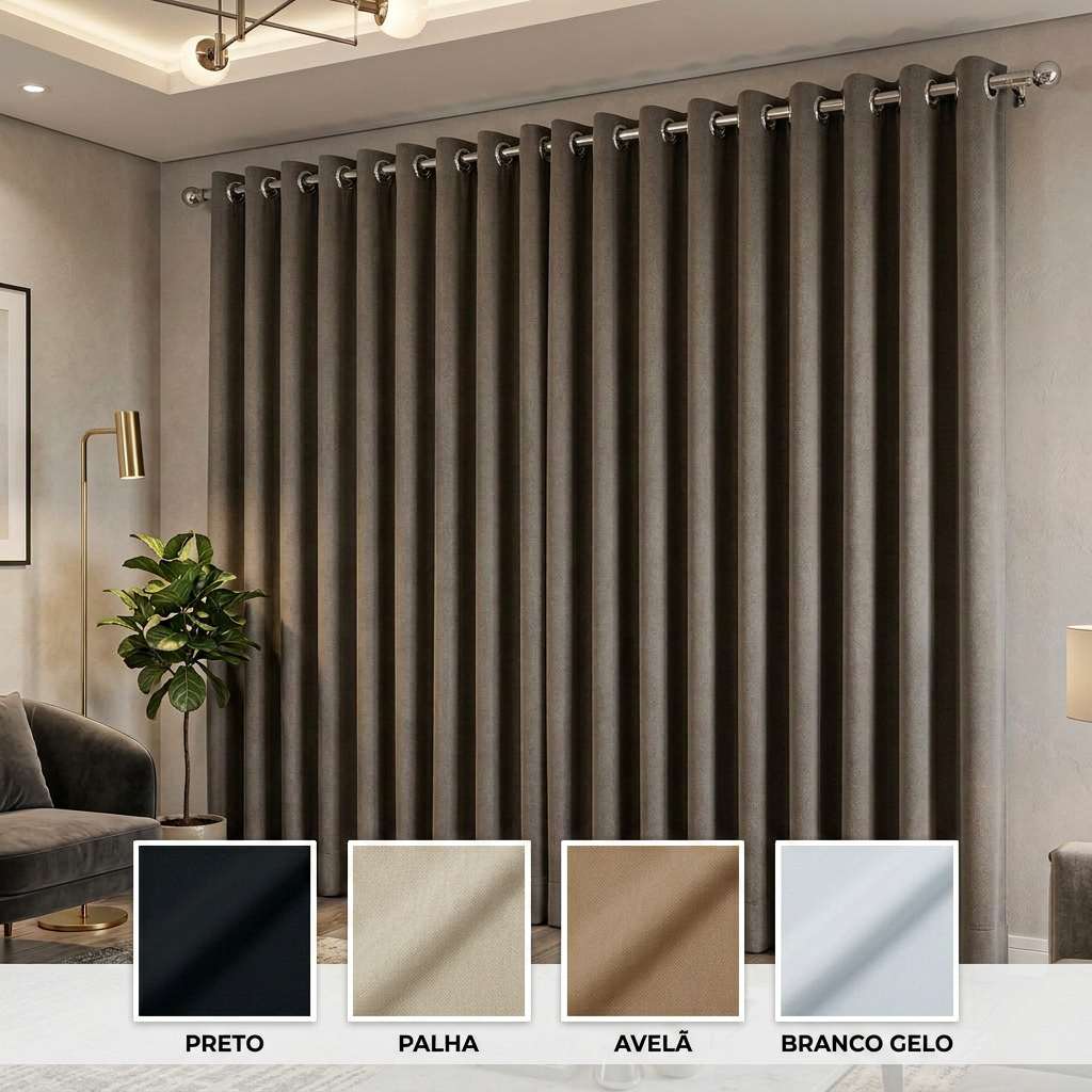 Cortina Blackout Elegance com Ilhós Cromado Sala/Quarto/Escritório 100% Privacidade