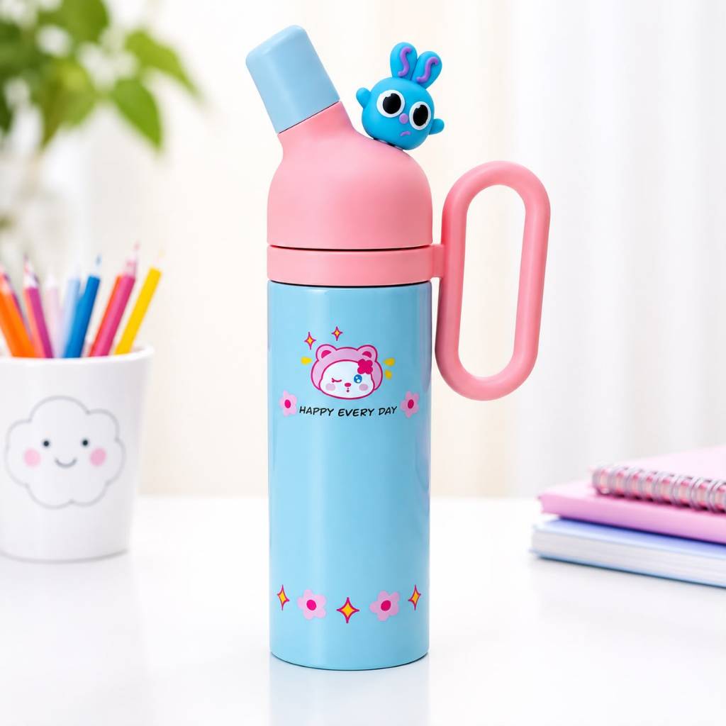 Garrafa Térmica de Água Infantil 800 ml de Aço Inox Garrafinha com Canudo Para Escola Menina