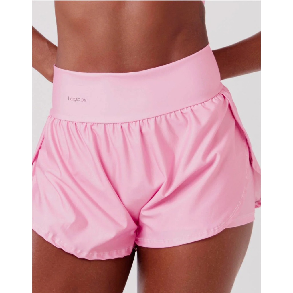 Short Corrida Duplo Feminino Rosa Chá Legbox Academia Fitness Treino Ginastica