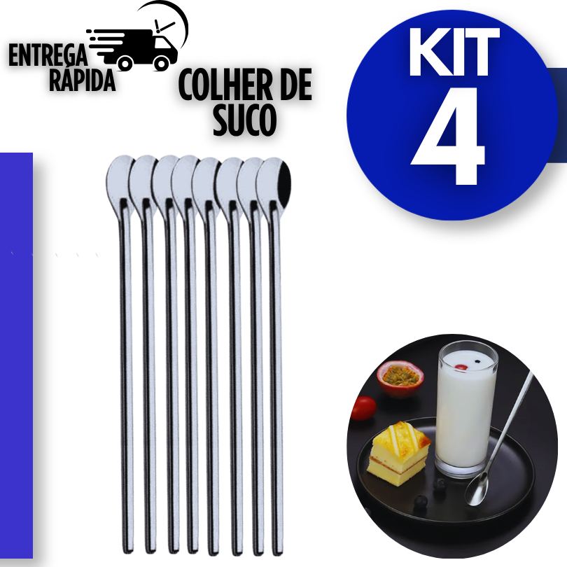 Colher de Suco Inox l Colher Longa para Bebidas, Vitaminas e Drinks Utilidades Variáveis