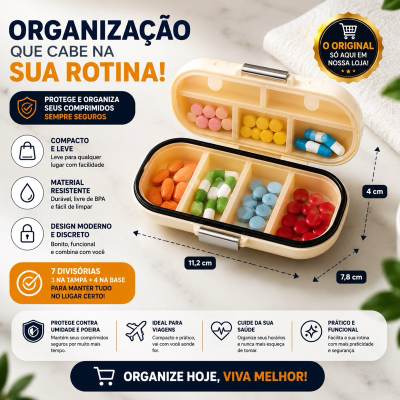 Caixa Porta Comprimidos 7 Dias Grande - Porta Remédios Vitaminas Medicamentos Semanal