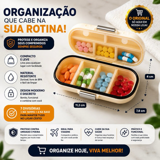 Caixa Porta Comprimidos 7 Dias Grande - Porta Remédios Vitaminas Medicamentos Semanal