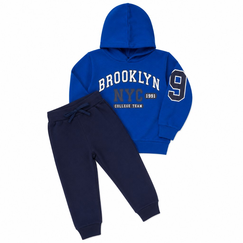 Conjunto Moletom Infantil Masculino Brooklyn NYC Inverno Quentinho Blusa e Calça Menino Estiloso