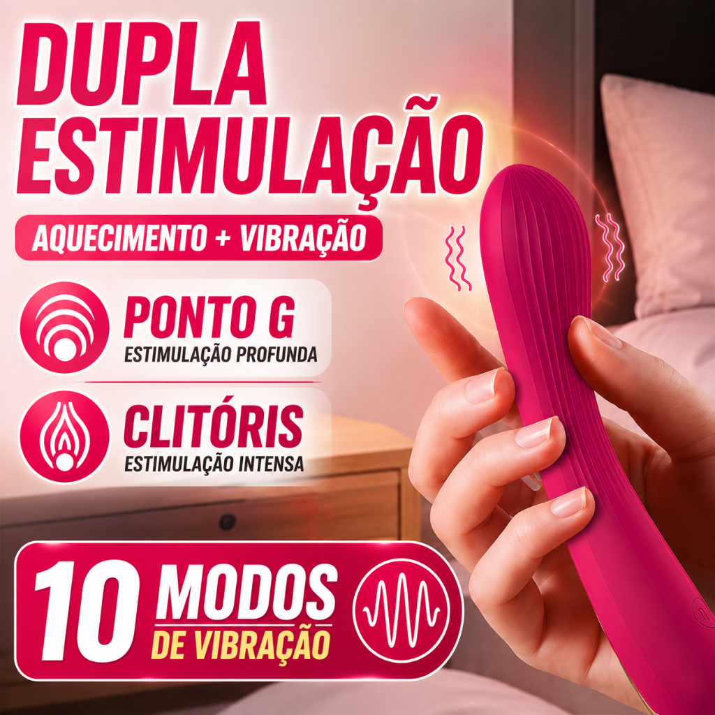 Vibrador Feminino 2 em 1 · Ponto G + Clitóris · 10 Modos + Aquecimento Inteligente