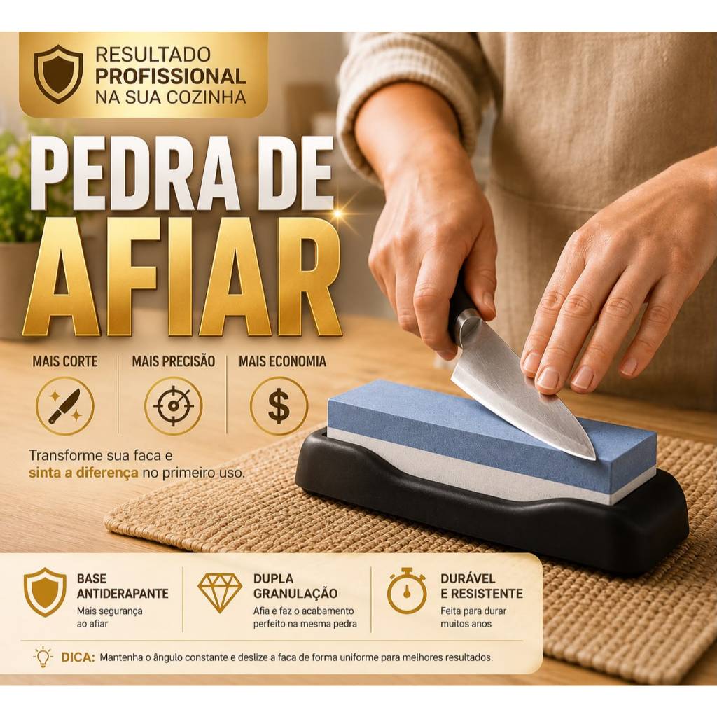 Pedra Afiar Amolar Facas  Canivetes Lâminas Amolador Afiador Com Suporte Dupla Face