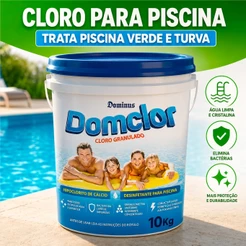 Cloro Piscina Tratamento Granulado Domclor Hipoclorito 65% Tradicional Balde de Cloro Puro Desinfeta