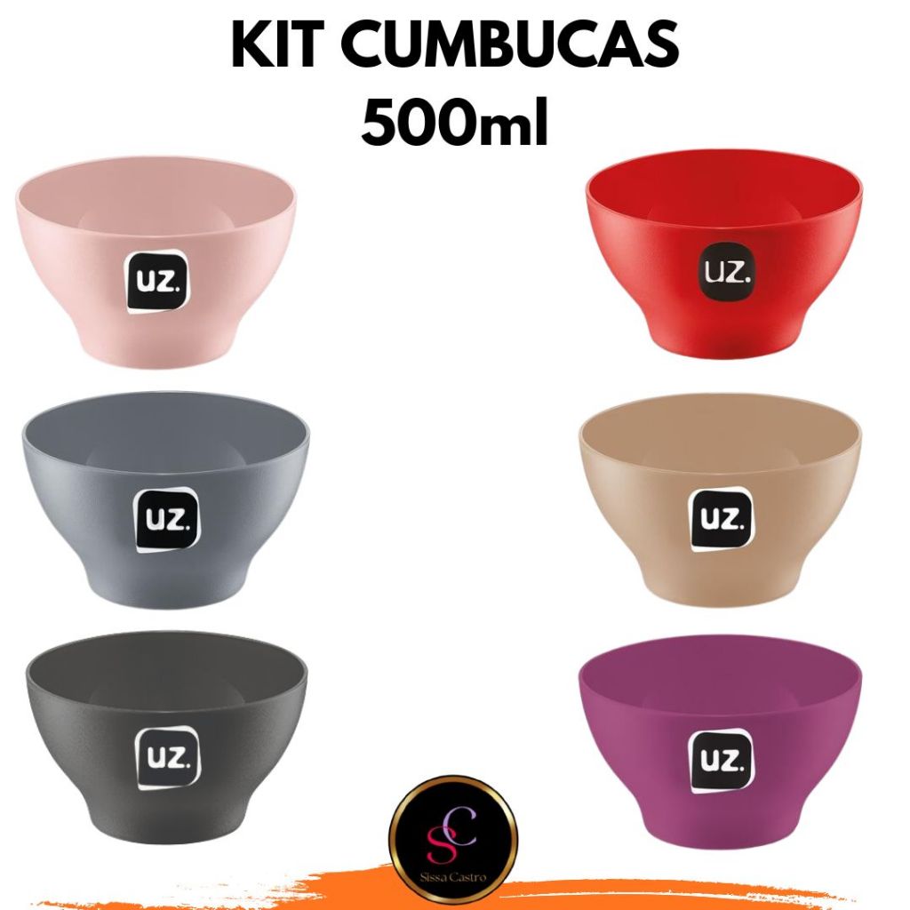 KIT CUMBUCAS TIGELA 500ML PLASTICO UZ UTILIDADES 4, 6 ou 12 unid.