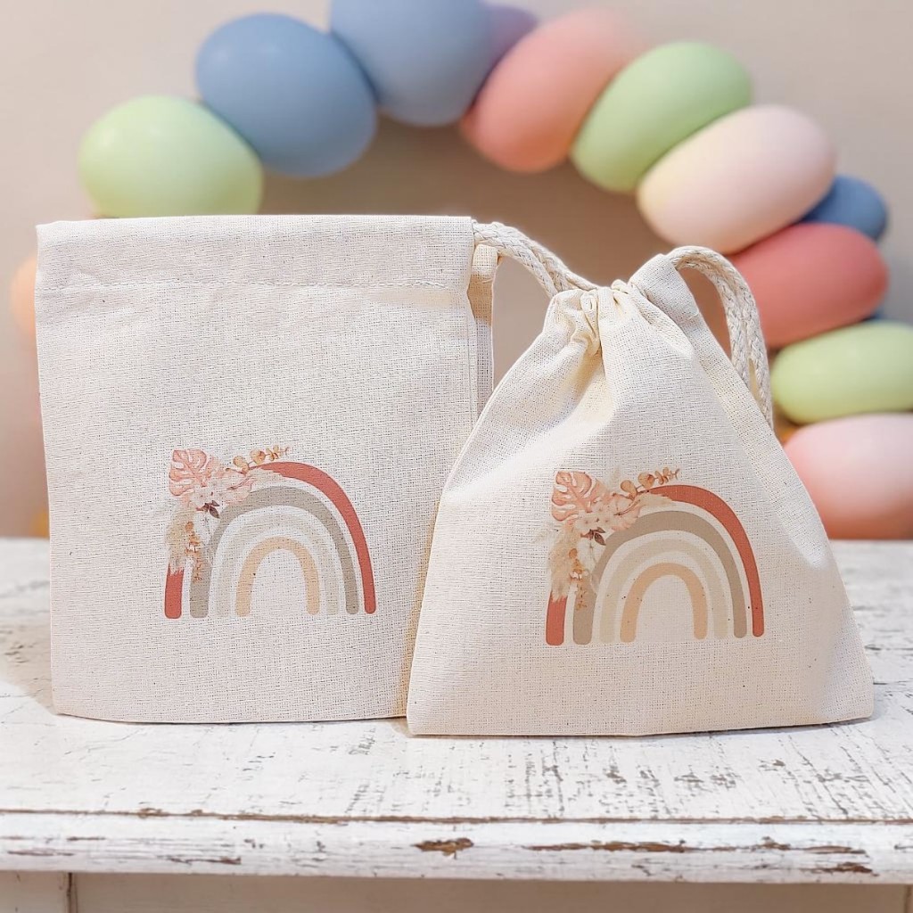 10 Saquinho Surpresa Arco-Íris Boho Aniversário Lembrancinha Personalizada de Aniversário Infantil