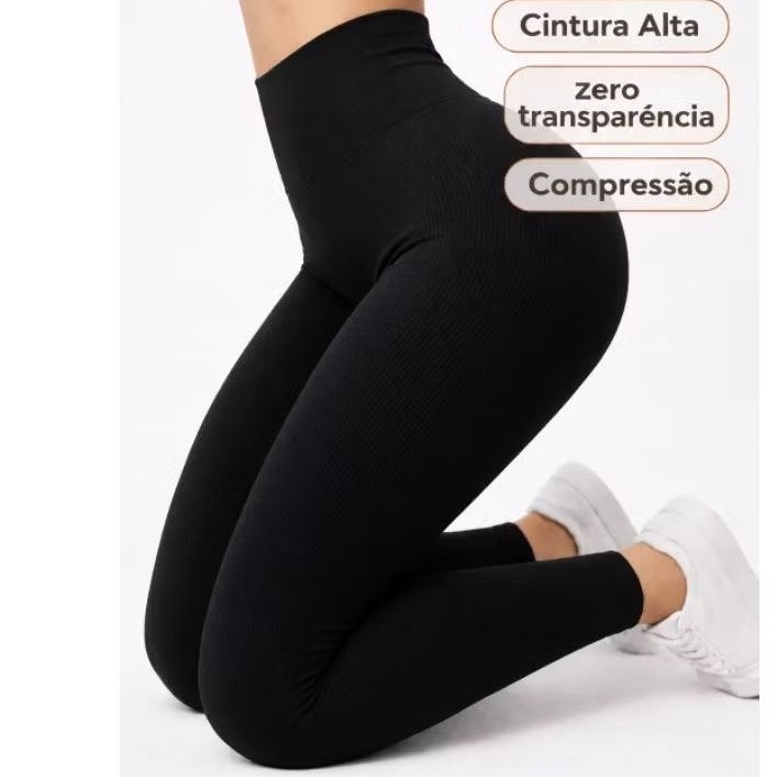 Calça Legging Canelada Premium Poliamida Cintura Alta Sem Costura Academia  Treino Fitness Feminina Não Transparente