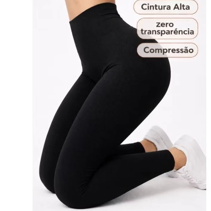 Calça Legging Canelada Premium Poliamida Cintura Alta Sem Costura Academia  Treino Fitness Feminina Não Transparente — imagem 1