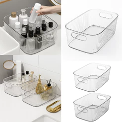 Kit Caixa de Armazenamento Decorativa Transparente Com Alça Banheiro Penteadeira Multiuso