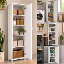 QUEIMA DE ESTOQUE - Armário Multiuso Dispensa 5 Prateleiras 1 Porta Branco Branco